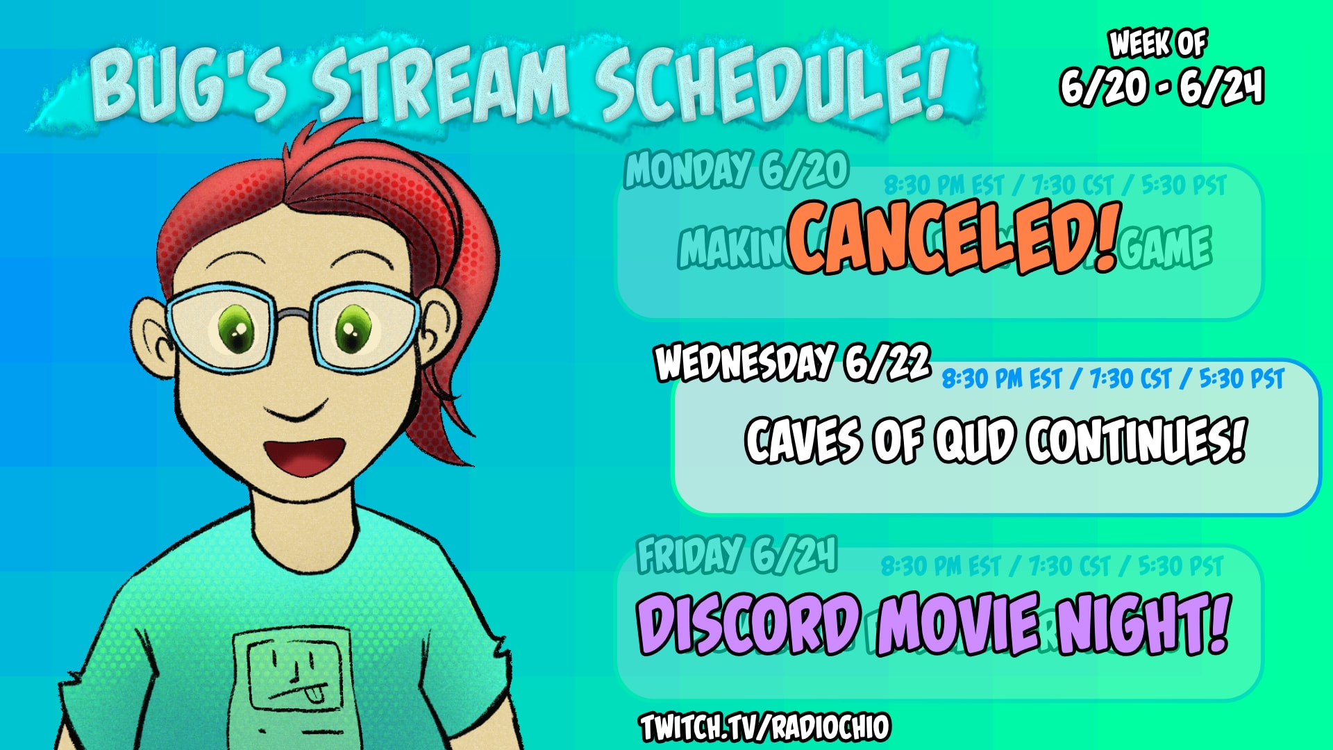 Streaming (and events) Schedule! (6/20-6/24)