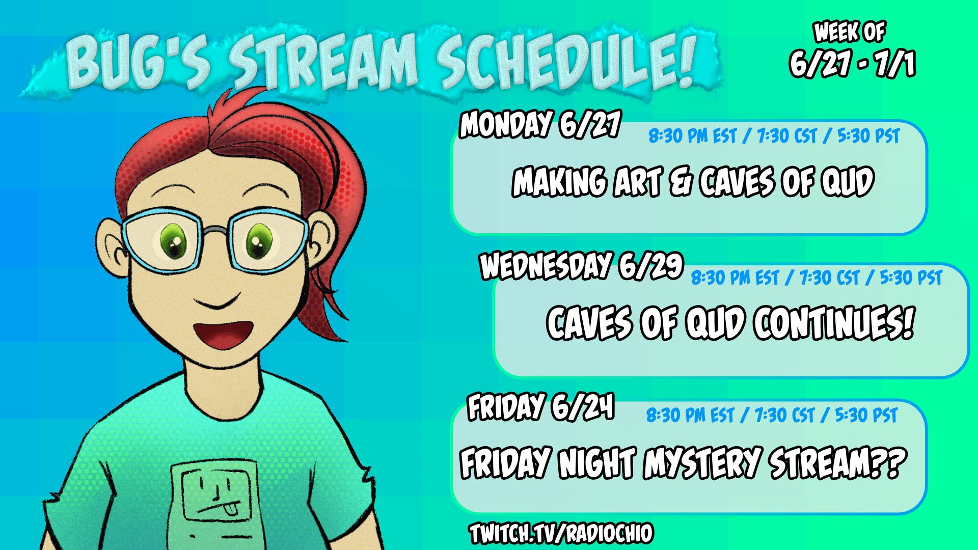 Streaming schedule! (6/27-7/1)