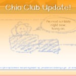 A very rough sketch of Leah saying "I'm real scribbly right now, hang on." is behind an orange gradient with headline text saying "Chio Club Update."